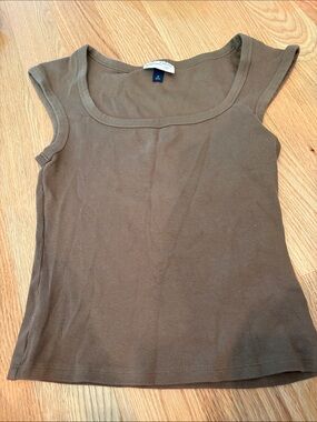 Universal Thread Olive Brown Scoop Neck Tank with Cap Sleeves